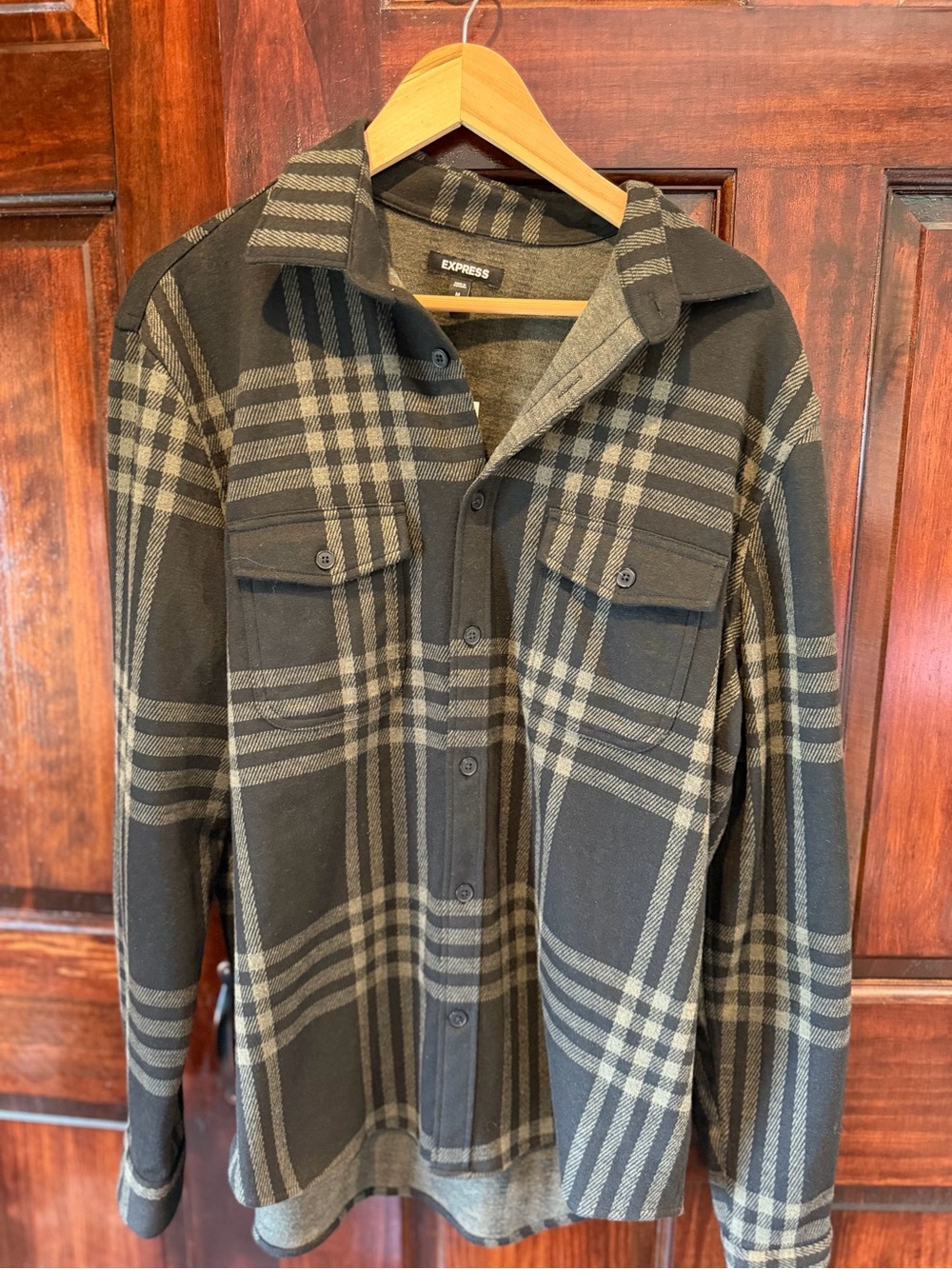 Express Men's Black & Green Plaid Shirt Jacket NWT